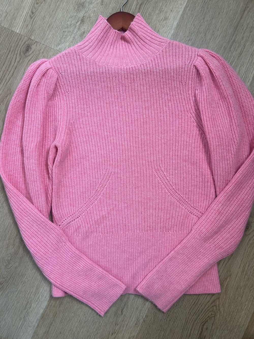 FRAME Wool Cashmere Puff Sleeve Turtleneck Sweater in Spanish Pink